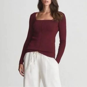 Reiss Seren Square Neck Long Sleeve Top in Burgundy
